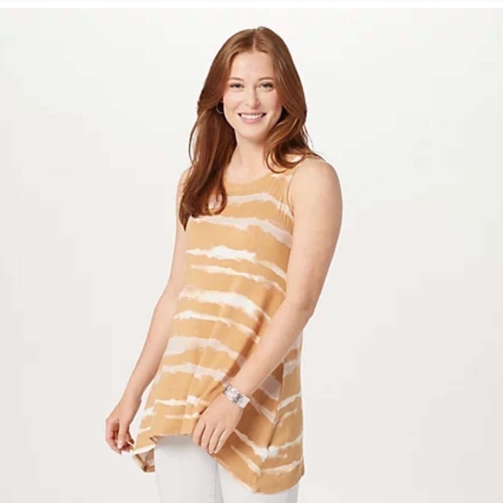 𝅺New Logo Layers Tie-Dye Stripe Tank Top Tan New NWOT